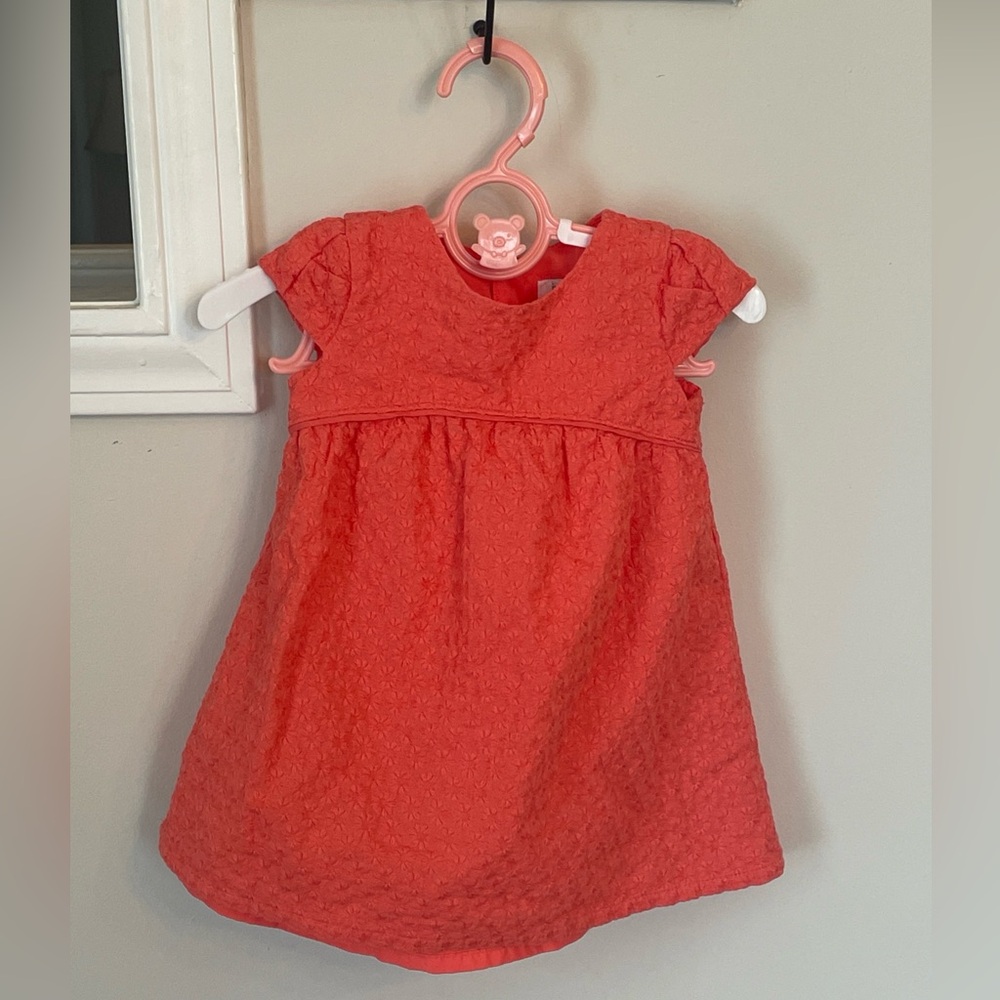 Carters Baby Girl Coral Flower Embroidered Special Occasion Dress Size 6 Months